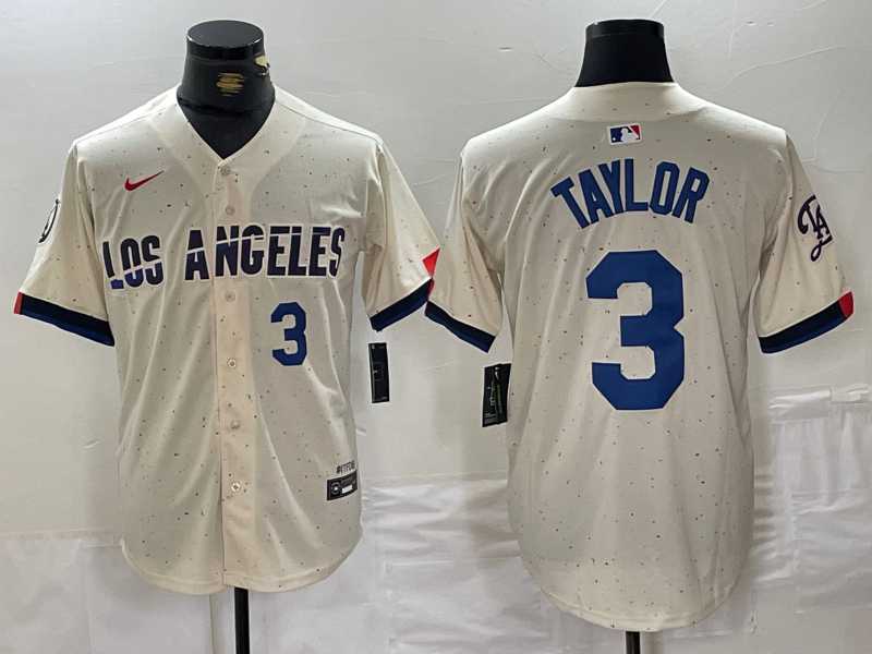 Men%27s Los Angeles Dodgers #3 Chris Taylor Number Cream 2024 City Connect Limited Stitched Jerseys